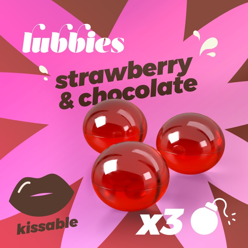 Lubbies Boules d'Huile Embrassables – Huile sensuelle à l'arôme et au goût de fraise et chocolat